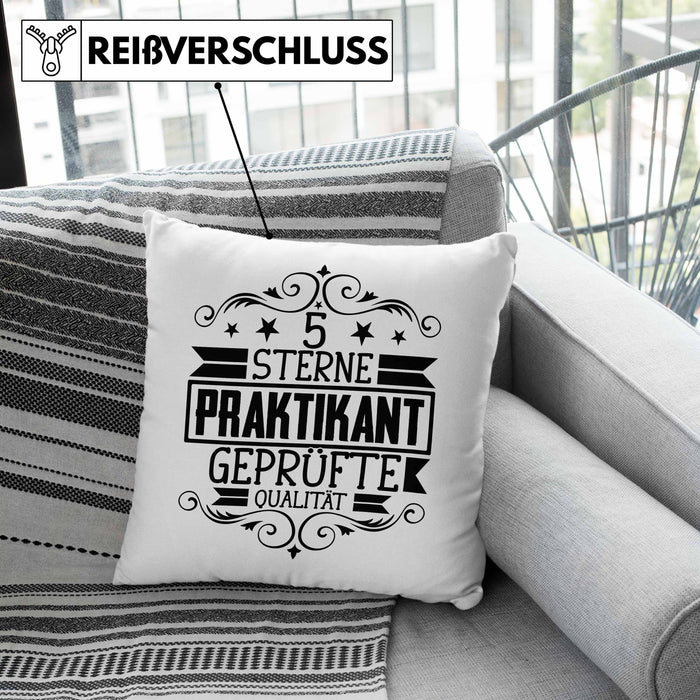 Praktikant Kissen mit Füllung 40x40 Geschenk Lustiger Spruch 5 Sterne Praktikant Geprüfte Qualiät (Grau) Grün Trendation