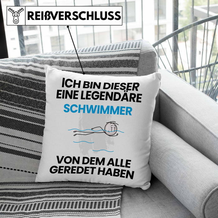 Schwimmer Geschenk Kissen mit Füllung 40x40 Lustige Geschenkidee Geburtstag für Schwimmer Ich Bin Dieser Legendäre Schwimmer Von Dem Alle Geredet Haben (Grau) Grau Trendation