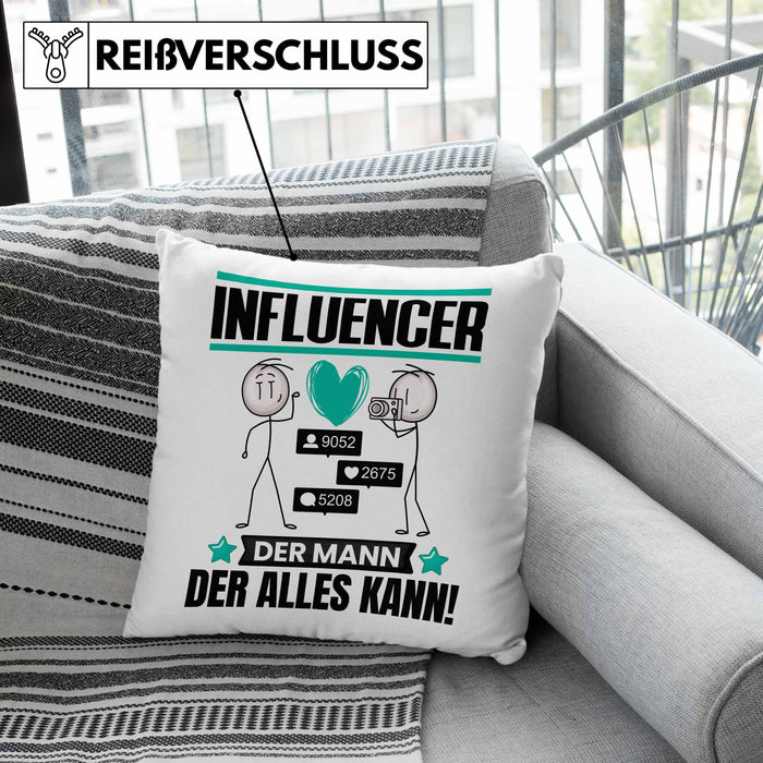 Influencer Kissen mit Füllung 40x40 Geschenk für Influencer Der Mann Der Alles Kann Geschenkidee zum Geburtstag (Grau) Grau Trendation