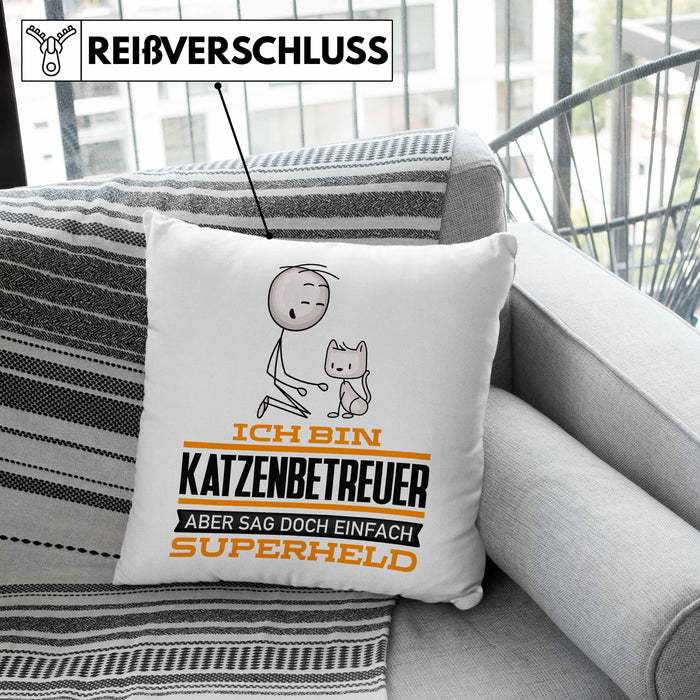 Katzenbetreuer Geschenk Kissen mit Füllung 40x40 Ich Bin Katzenbetreuer Aber Sag Doch Einfach Superheld Lustige Geschenkdiee für Katzenbetreuer (Grau) Rosa Trendation