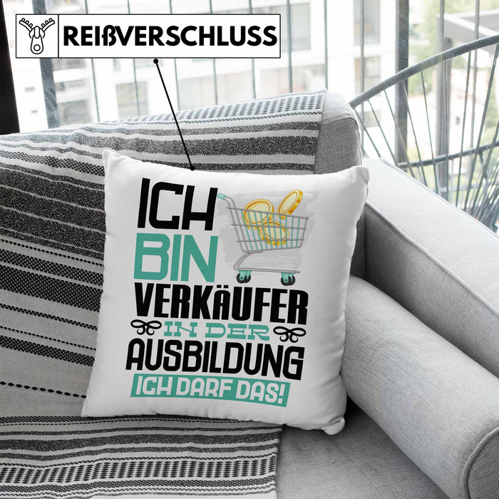 Verkäufer Ausbildung Kissen mit Füllung 40x40 Geschenk Ich Bin Verkäufer In Der Ausbildung Ich Darf Das Geschenkidee Spruch (Grau) Blau Trendation