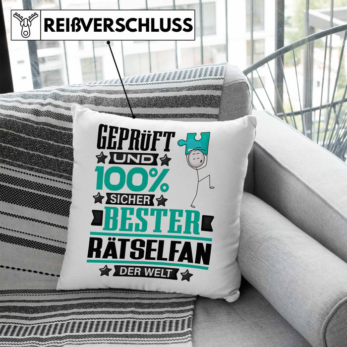 Rätselfan Geschenk Lustiger Spruch für Rätselfan Geschenkidee Bester Rätselfan Der WeltKissen mit Füllung 40x40 (Grau) Blau Trendation