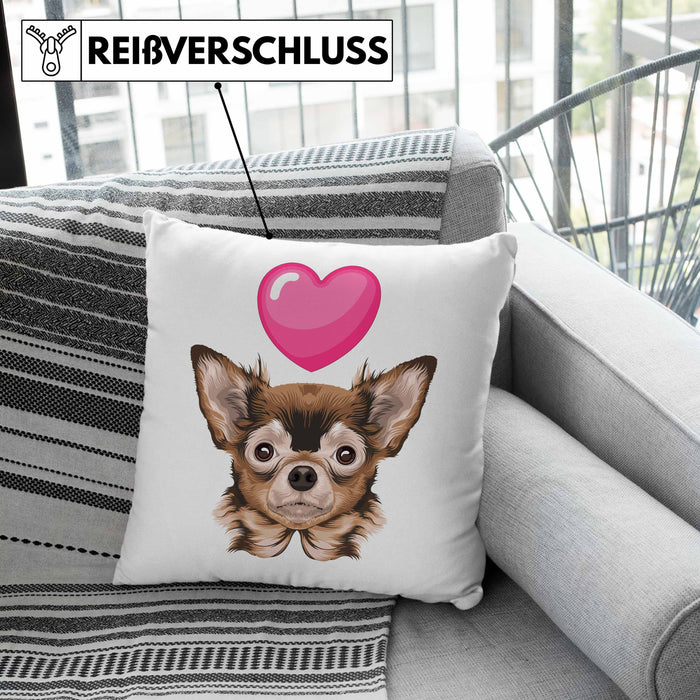 Chihuhahua Besitzer Kissen mit Füllung 40x40 Geschenk Chihuhahua Besitzer Geschenkidee Frauchen Herrchen (Grau) Grün Trendation
