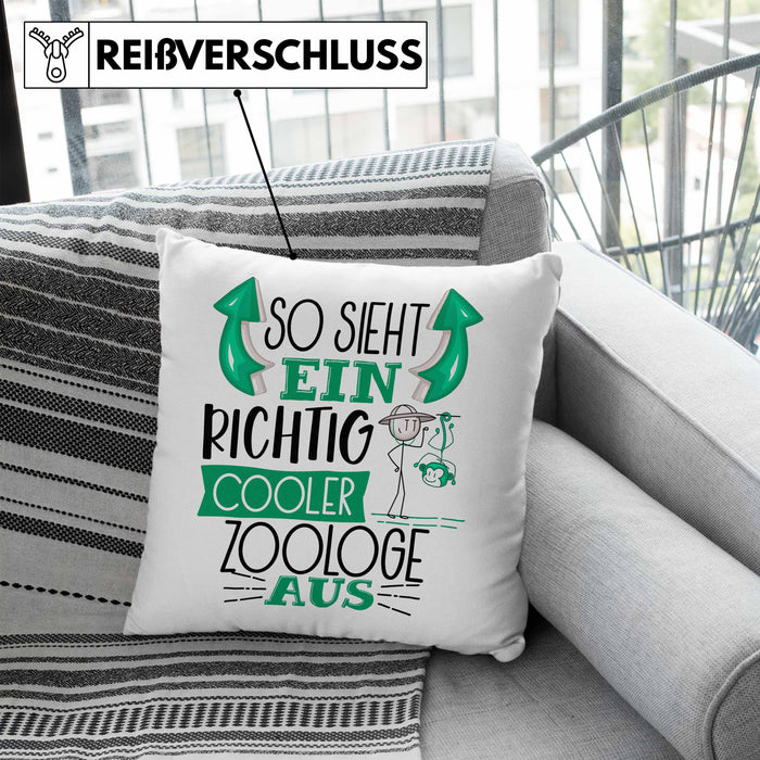 Zoologe Kissen mit Füllung 40x40 Geschenk So Sieht Ein RIchtig Cooler Zoologe Aus Geschenkidee Lustiger Spruch Geburtstag (Grau) Blau Trendation