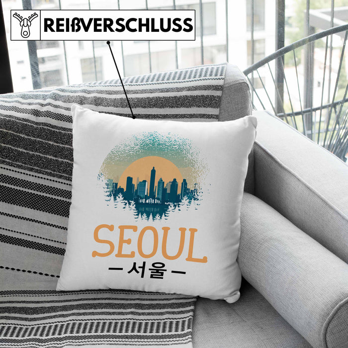 Seoul Kissen mit Füllung 40x40 Geschenk Südkorea South Korea Kpop (Grau) Rosa Trendation
