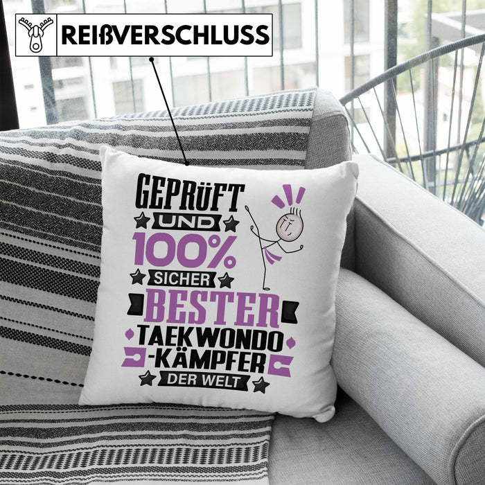 Taekwondo-Kämpfer Geschenk Lustiger Spruch für Taekwondo-Kämpfer Geschenkidee Bester Taekwondo-Kämpfer Der WeltKissen mit Füllung 40x40 (Grau) Blau Trendation