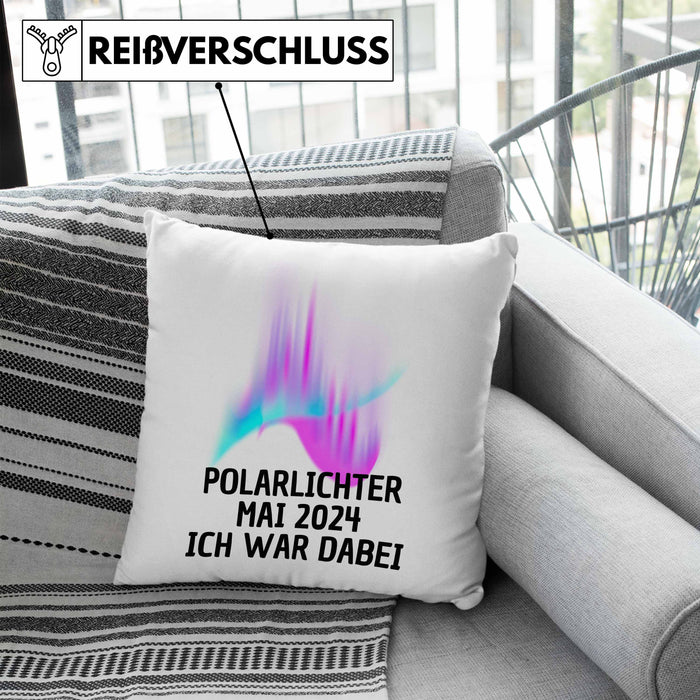 Polarlichter 2024 Kissen mit Füllung 40x40 Geschenk Ich War Dabei Polar-Lichter Polarlicht Heute Nochmal Polarlichter (Grau) Blau Trendation