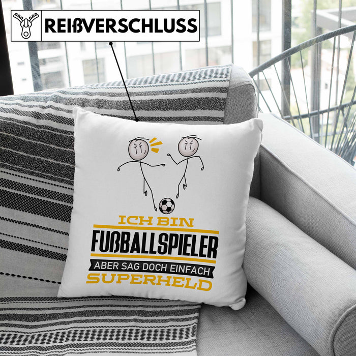 Fußballspieler Geschenk Kissen mit Füllung 40x40 Ich Bin Fußballspieler Aber Sag Doch Einfach Superheld Lustige Geschenkdiee für Fußballspieler (Grau) Grau Trendation
