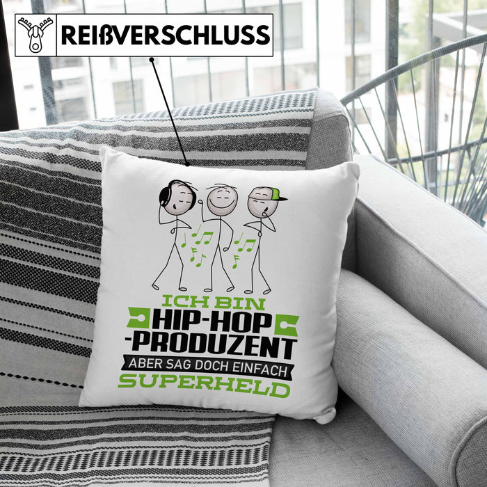 Hip-Hop-Produzent Geschenk Kissen mit Füllung 40x40 Ich Bin Hip-Hop-Produzent Aber Sag Doch Einfach Superheld Lustige Geschenkdiee für Hip-Hop-Produzent (Grau) Grün Trendation