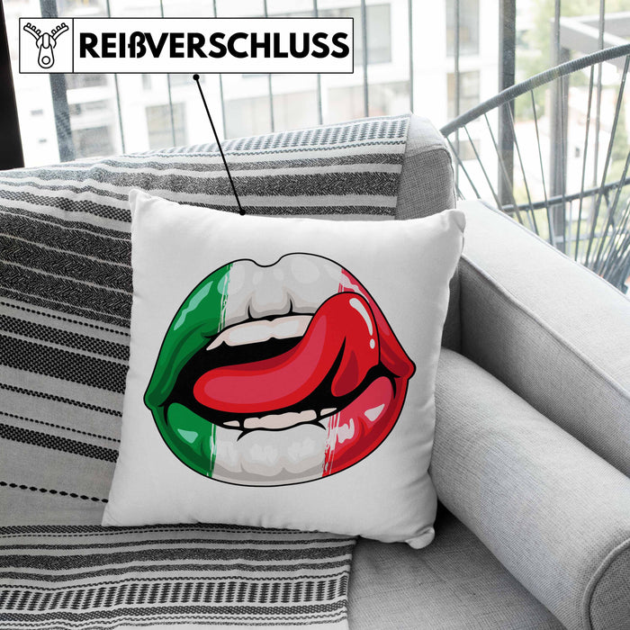 Italien Kissen mit Füllung 40x40 Geschenk Lippen Italiener Geschenkidee Sprüche (Grau) Rosa Trendation