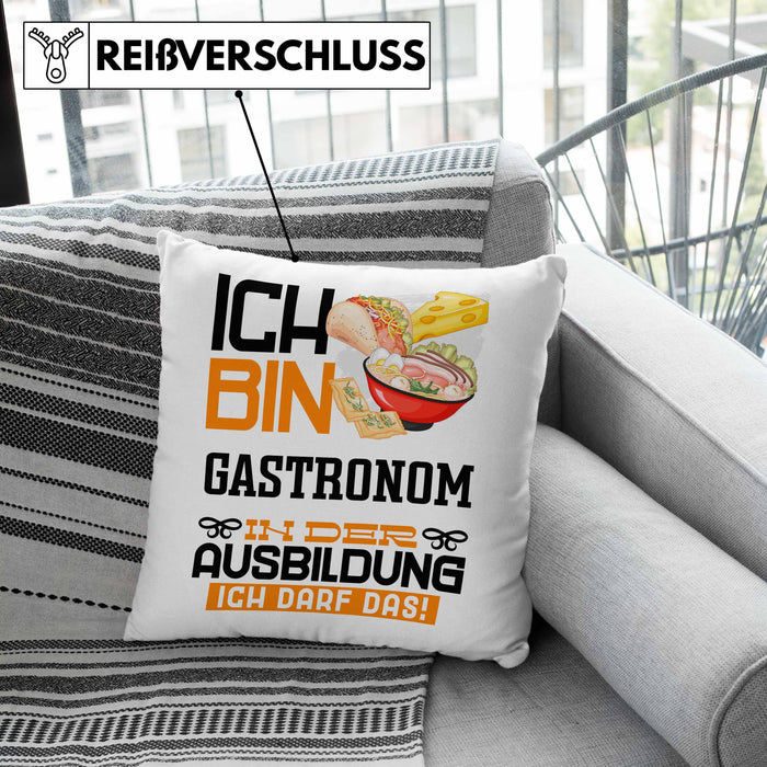 Gastronom Ausbildung Kissen mit Füllung 40x40 Geschenk Ich Bin Gastronom In Der Ausbildung Ich Darf Das Geschenkidee Spruch (Grau) Grau Trendation