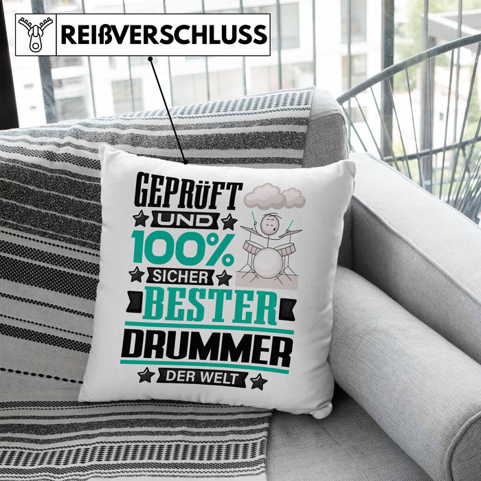 Drummer Geschenk Lustiger Spruch für Drummer Geschenkidee Bester Drummer Der WeltKissen mit Füllung 40x40 (Grau) Blau Trendation
