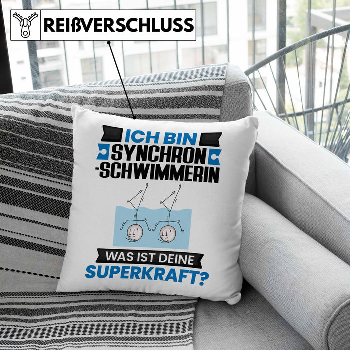 Synchronschwimmerin Kissen mit Füllung 40x40 Geschenk für Synchronschwimmerin Geburtstag Lustiger Spruch Was Ist Deine Superkraft (Grau) Grün Trendation