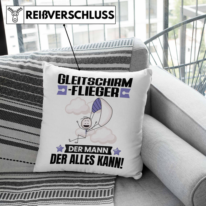 Gleitschirmflieger Kissen mit Füllung 40x40 Geschenk für Gleitschirmflieger Der Mann Der Alles Kann Geschenkidee zum Geburtstag (Grau) Grau Trendation