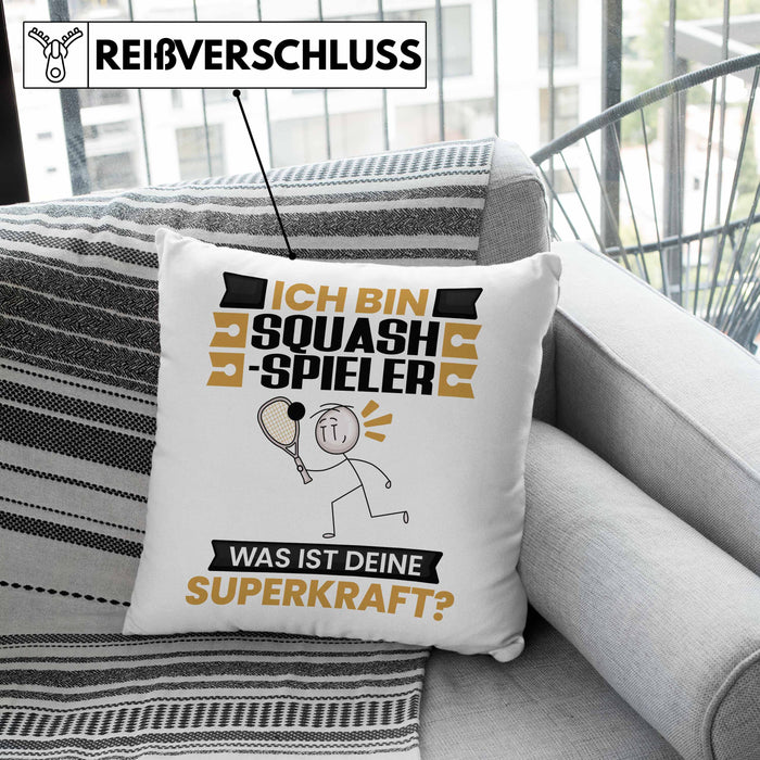 Squash-Spieler Kissen mit Füllung 40x40 Geschenk für Squash-Spieler Geburtstag Lustiger Spruch Was Ist Deine Superkraft (Grau) Grün Trendation