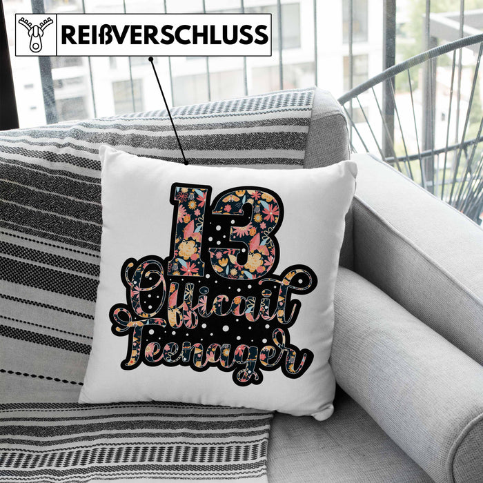 Kissen mit Füllung 40x40 zum 13. Geburtstag Offizieller Teenager Geschenkidee (Grau) Blau Trendation