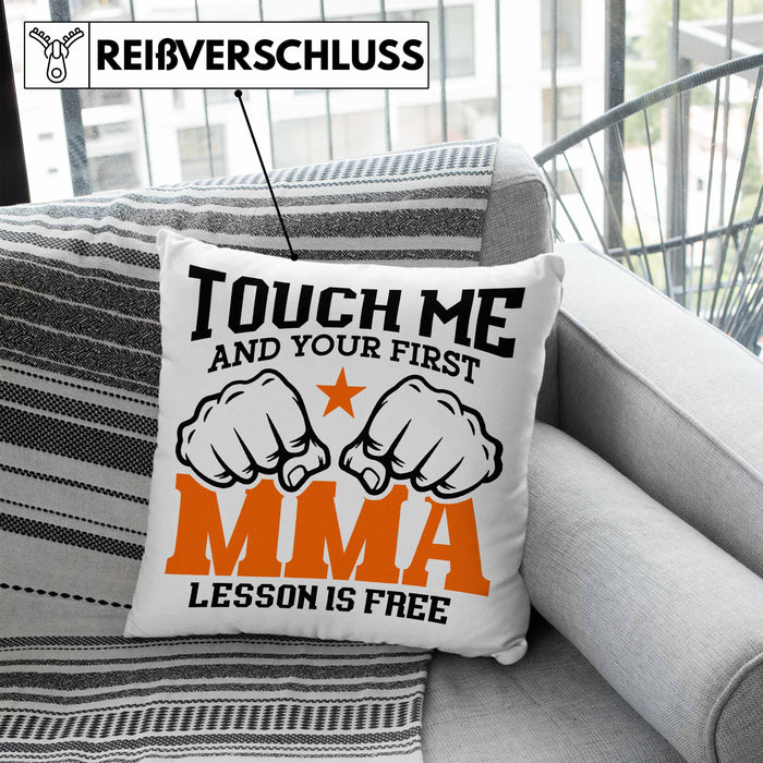 MMA-Kissen mit Füllung 40x40 Geschenk für MMA-Kämpfer Geschenkidee First MMA Lesson (Grau) Blau Trendation