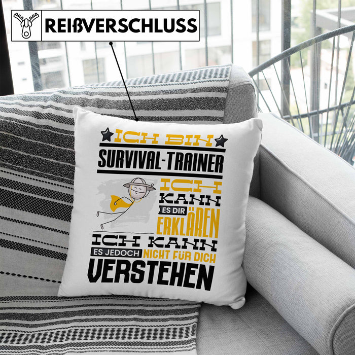 Survival-Trainer Geschenk Kaffee-Kissen mit Füllung 40x40 Geschenkidee für Survival-Trainer Ich Bin Survival-Trainer Ich Kann Es Dir Erklären Jedoch Nicht Für Dich Verstehen Spruch Lustig (Grau) Blau Trendation