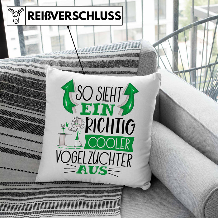 Vogelzüchter Kissen mit Füllung 40x40 So Sieht Ein Richtig Cooler Vogelzüchter Aus Geschenk Lustiger Spruch Geschenkidee (Grau) Blau Trendation