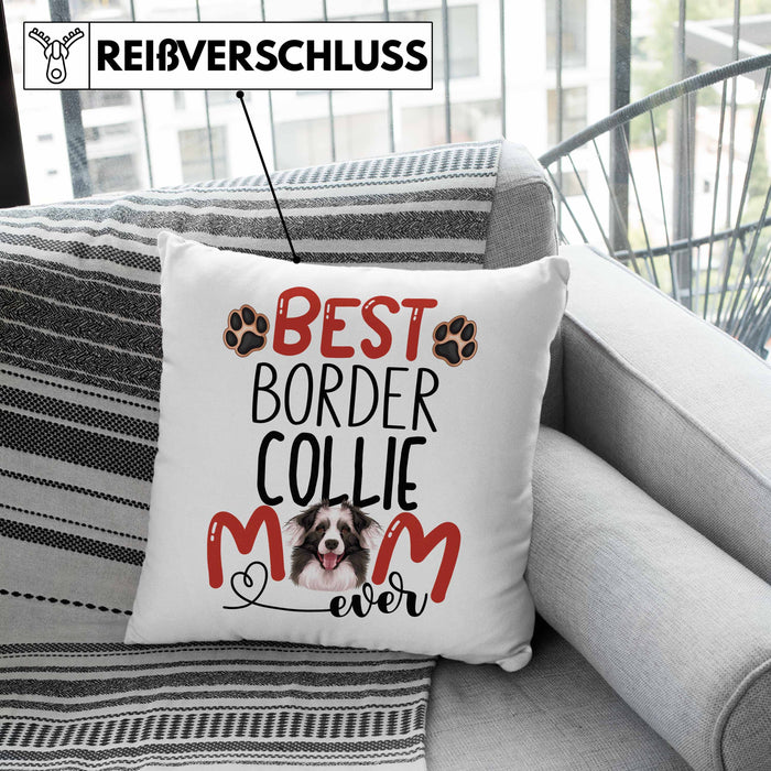Border Collies Mom Besitzerin Kissen mit Füllung 40x40 Geschenk Lustiger Spruch Geschenkidee Besitzerin Border Collies Mama (Grau) Grau Trendation