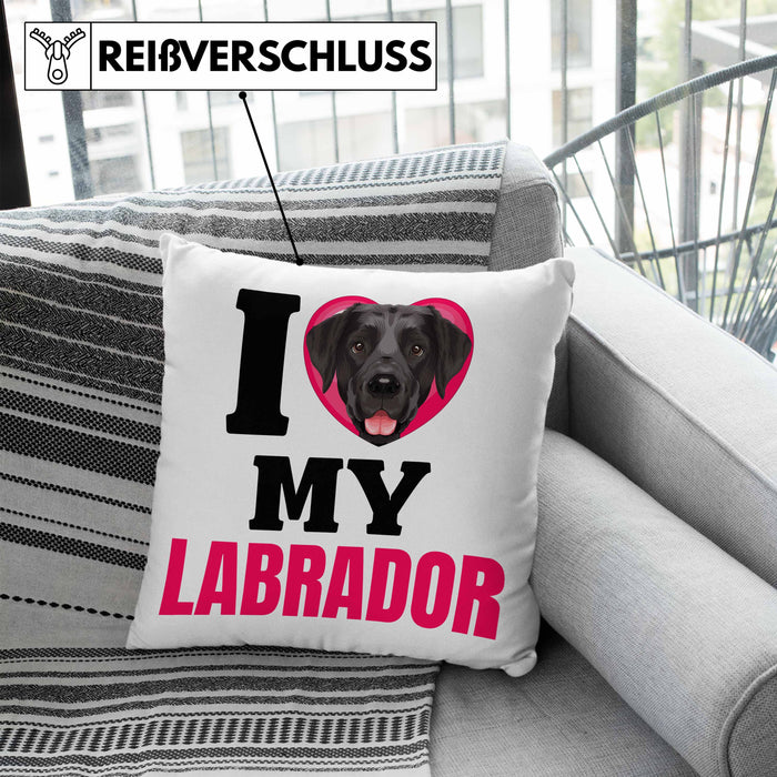 Labrador Besitzerin Kissen mit Füllung 40x40 Geschenk Lustiger Spruch Geschenkidee I Love My Labrador (Grau) Blau Trendation