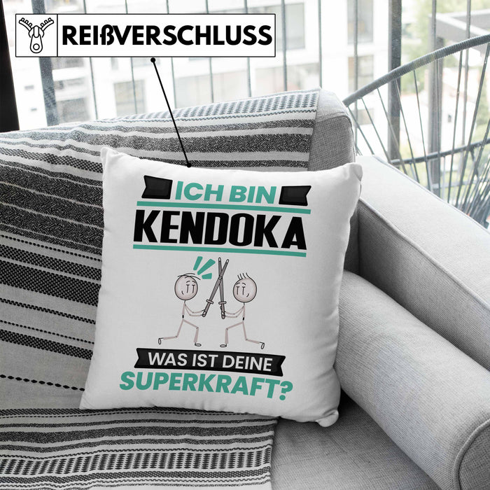 Kendoka Kissen mit Füllung 40x40 Geschenk für Kendoka Geburtstag Lustiger Spruch Was Ist Deine Superkraft (Grau) Blau Trendation