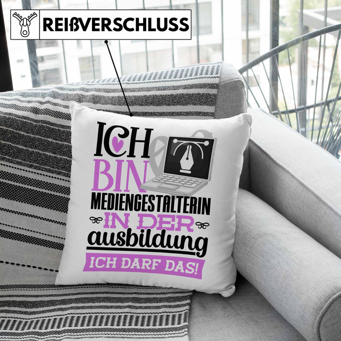 Mediengestalterin Ausbildung Start Geschenk Kissen mit Füllung 40x40 Ich Bin Mediengestalterin In Der Ausbildung Ich Darf Das Geschenkidee (Grau) Rosa Trendation