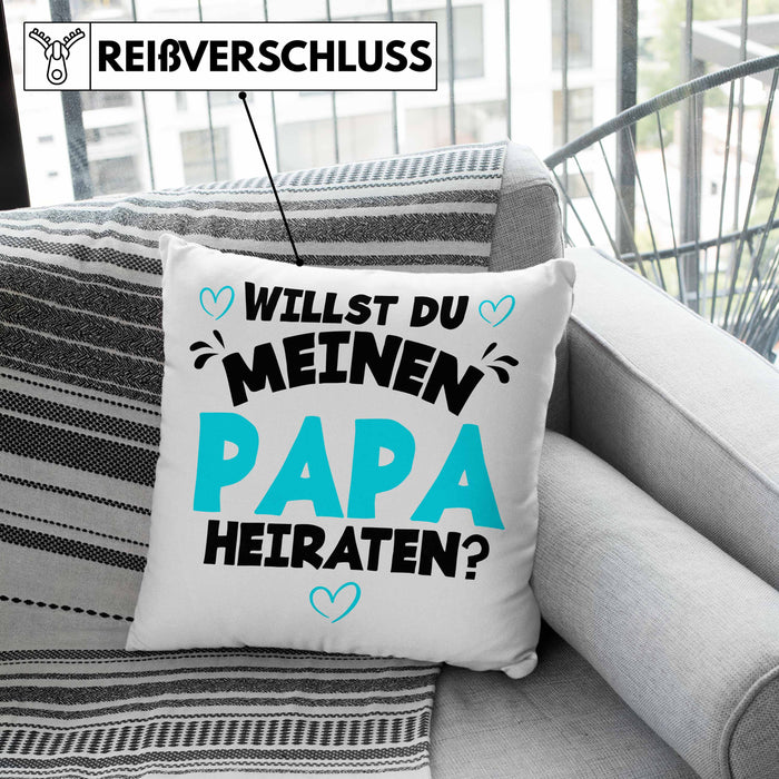Heiratsantrag Kissen mit Füllung 40x40 Geschenk Lustiger Spruch Willst Du Meinen Papa Heiraten Geschenkidee Geburtstag (Grau) Grau Trendation