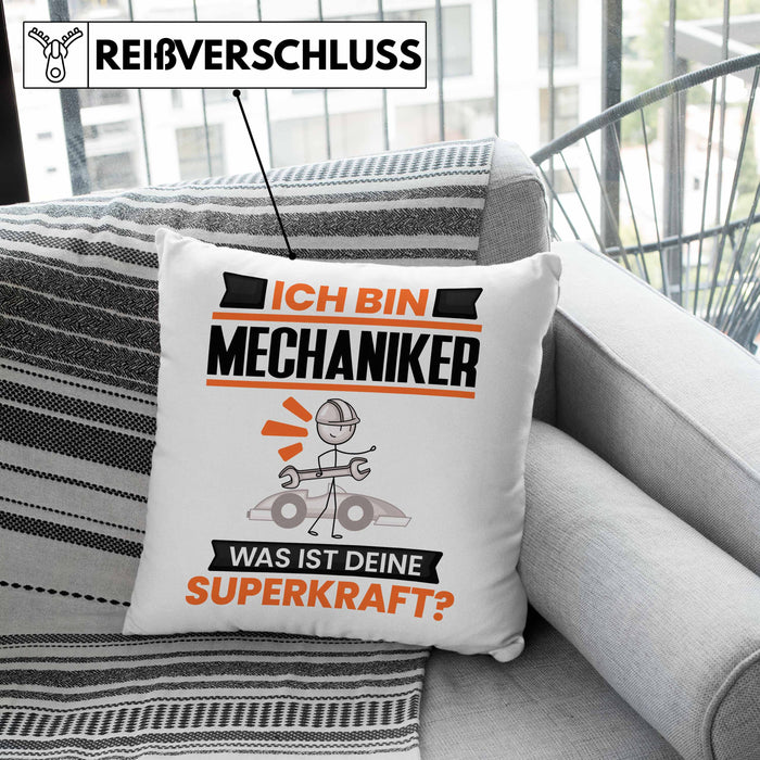 Mechaniker Kissen mit Füllung 40x40 Geschenk für Mechaniker Geburtstag Lustiger Spruch Was Ist Deine Superkraft (Grau) Grün Trendation
