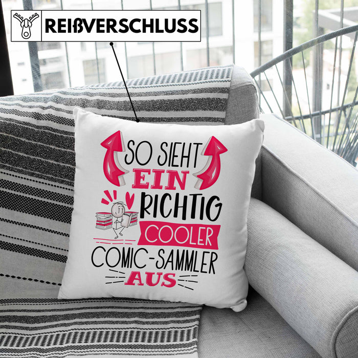 So Sieht Ein Richtig Cooler Comic-Sammler Aus Geschenk Kissen mit Füllung 40x40 Lustiger Spruch Geschenkidee (Grau) Rosa Trendation