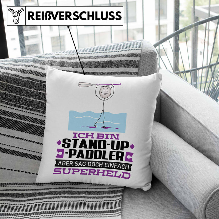 Stand-Up-Paddler Geschenk Kissen mit Füllung 40x40 Ich Bin Stand-Up-Paddler Aber Sag Doch Einfach Superheld Lustige Geschenkdiee für Stand-Up-Paddler (Grau) Blau Trendation