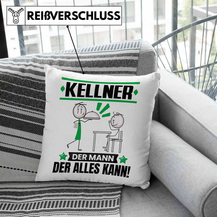 Kellner Kissen mit Füllung 40x40 Geschenk für Kellner Der Mann Der Alles Kann Geschenkidee zum Geburtstag (Grau) Grau Trendation