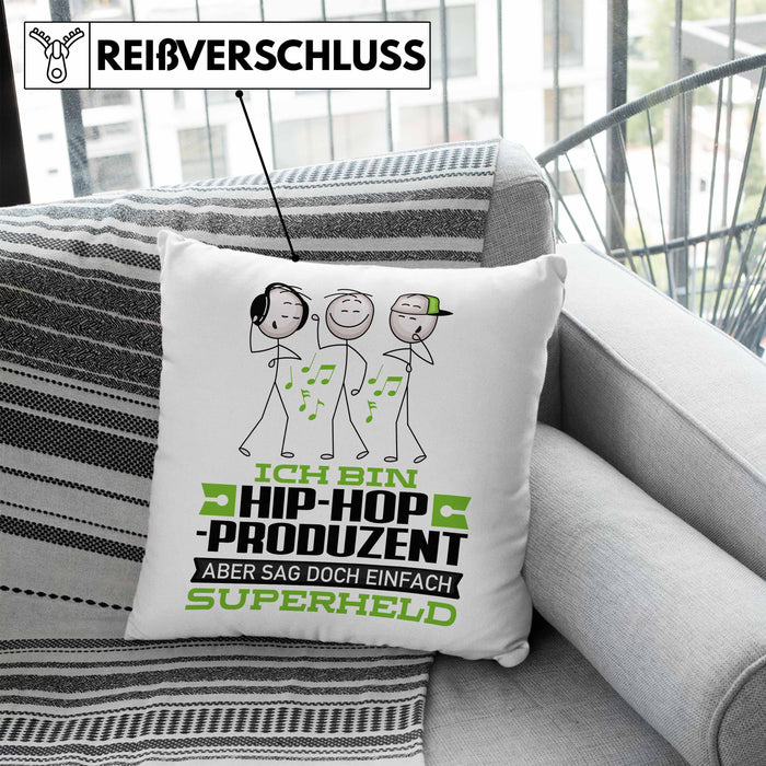 Hip-Hop-Produzent Geschenk Kissen mit Füllung 40x40 Ich Bin Hip-Hop-Produzent Aber Sag Doch Einfach Superheld Lustige Geschenkdiee für Hip-Hop-Produzent (Grau) Blau Trendation