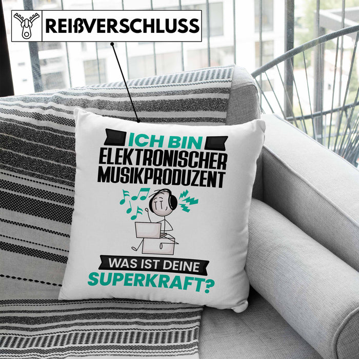 Elektronischer Musikproduzent Kissen mit Füllung 40x40 Geschenk für Elektronischer Musikproduzent Geburtstag Lustiger Spruch Was Ist Deine Superkraft (Grau) Blau Trendation