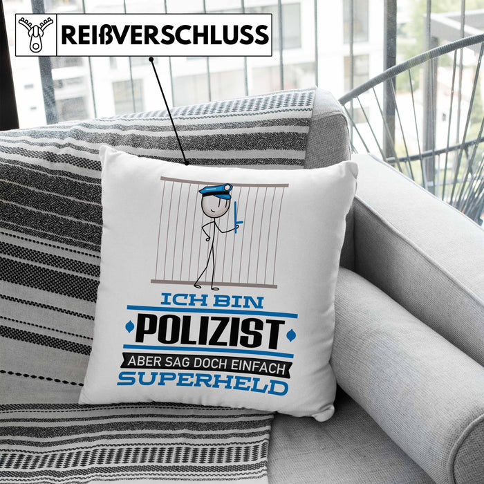 Polizist Geschenk Kissen mit Füllung 40x40 Ich Bin Polizist Aber Sag Doch Einfach Superheld Lustige Geschenkdiee für Polizist (Grau) Blau Trendation