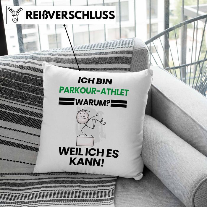 Parkour-Athlet Geschenk Kissen mit Füllung 40x40 Lustiger Spruch Ich Bin Parkour-Athlet Warum Weil Ich Es Kann Geschenkidee Bester Parkour-Athlet Geburtstag (Grau) Grau Trendation