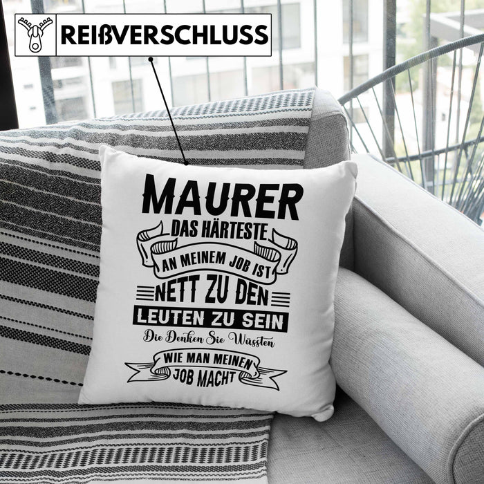Lustige Kissen mit Füllung 40x40 für Maurer Geschenk Spruch Geschenkidee Maurer Beruf (Grau) Rosa Trendation