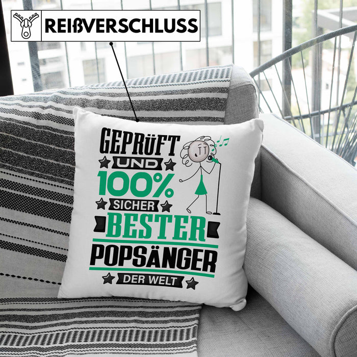 Popsänger Geschenk Lustiger Spruch für Popsänger Geschenkidee Bester Popsänger Der WeltKissen mit Füllung 40x40 (Grau) Grau Trendation