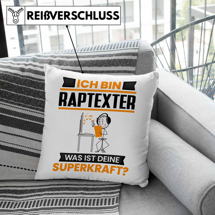 Raptexter Kissen mit Füllung 40x40 Geschenk für Raptexter Geburtstag Lustiger Spruch Was Ist Deine Superkraft (Grau) Grau Trendation