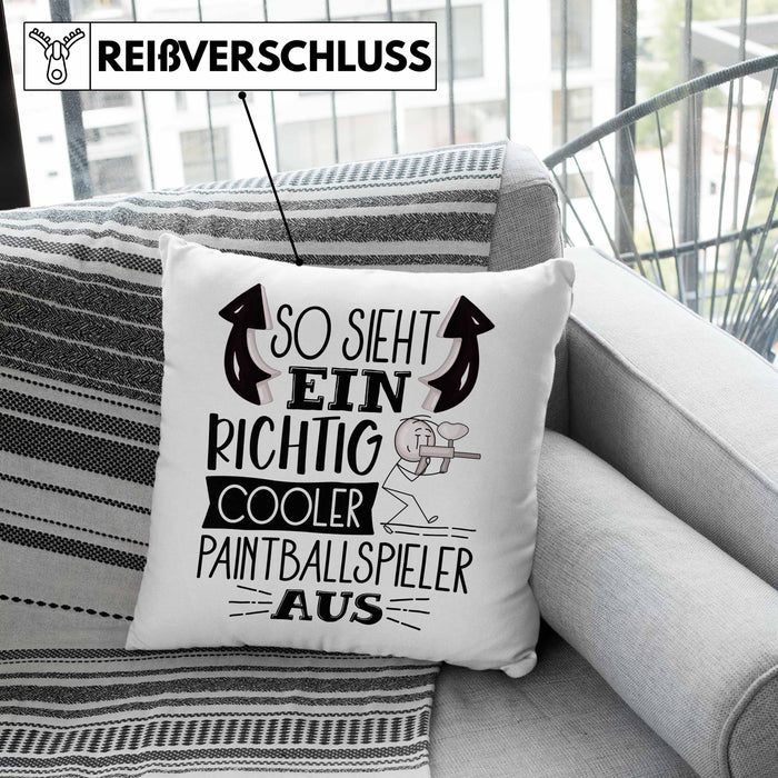 So Sieht Ein Richtig Cooler Paintballspieler Aus Geschenk Kissen mit Füllung 40x40 Lustiger Spruch Geschenkidee (Grau) Rosa Trendation