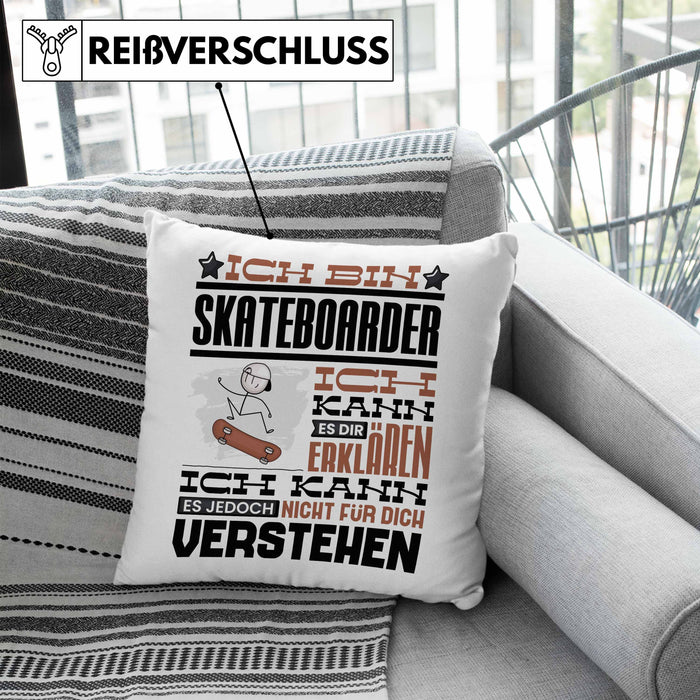 Skateboarder Geschenk Kaffee-Kissen mit Füllung 40x40 Geschenkidee für Skateboarder Ich Bin Skateboarder Ich Kann Es Dir Erklären Jedoch Nicht Für Dich Verstehen Spruch Lustig (Grau) Blau Trendation