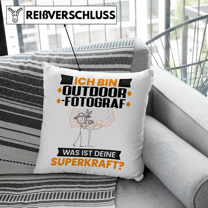 Outdoor-Fotograf Kissen mit Füllung 40x40 Geschenk für Outdoor-Fotograf Geburtstag Lustiger Spruch Was Ist Deine Superkraft (Grau) Grün Trendation