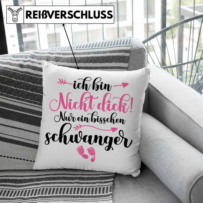 Kissen mit Füllung 40x40 Ich Bin Nicht Dick Ich Bin Schwanger Geschenk Überraschung Schwangerschaftsverkündung (Grau) Blau Trendation