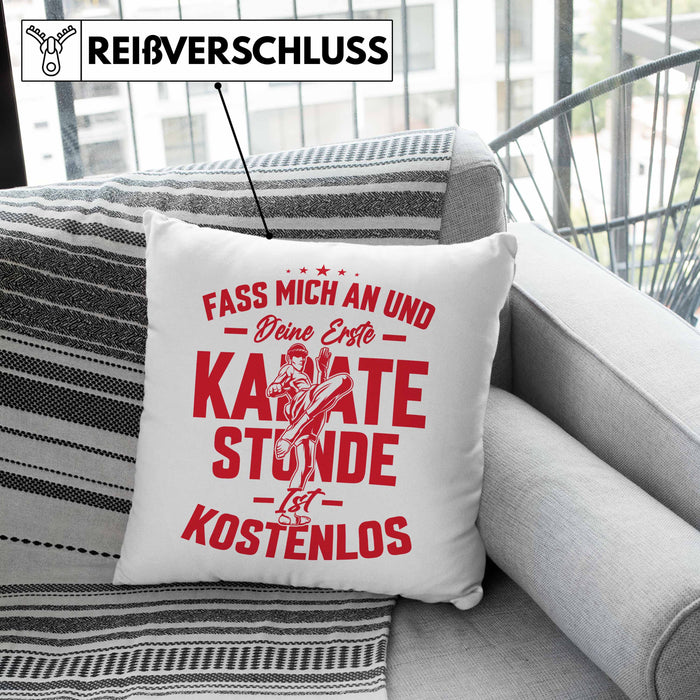 Karate Kissen mit Füllung 40x40 Geschenk Fass Mich An Und Deine Erste Karate Stunde Ist Umsonst (Grau) Grau Trendation