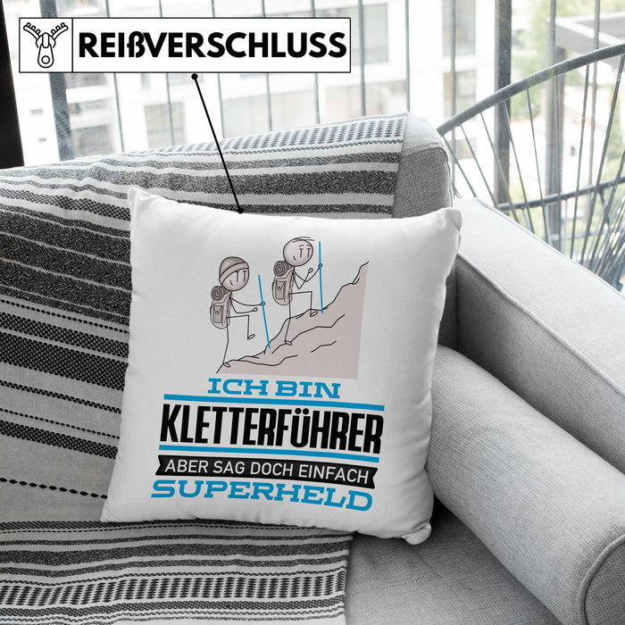 Kletterführer Geschenk Kissen mit Füllung 40x40 Ich Bin Kletterführer Aber Sag Doch Einfach Superheld Lustige Geschenkdiee für Kletterführer (Grau) Rosa Trendation
