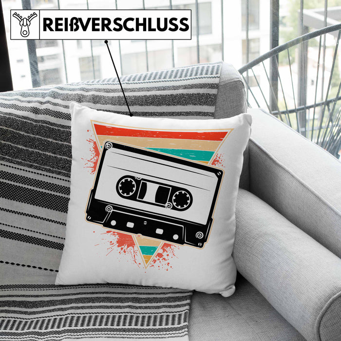 Nostalgie Kassette Geschenk Alte Straße 80er 90er Jahre GeschenkKissen mit Füllung 40x40 (Grau) Grau Trendation