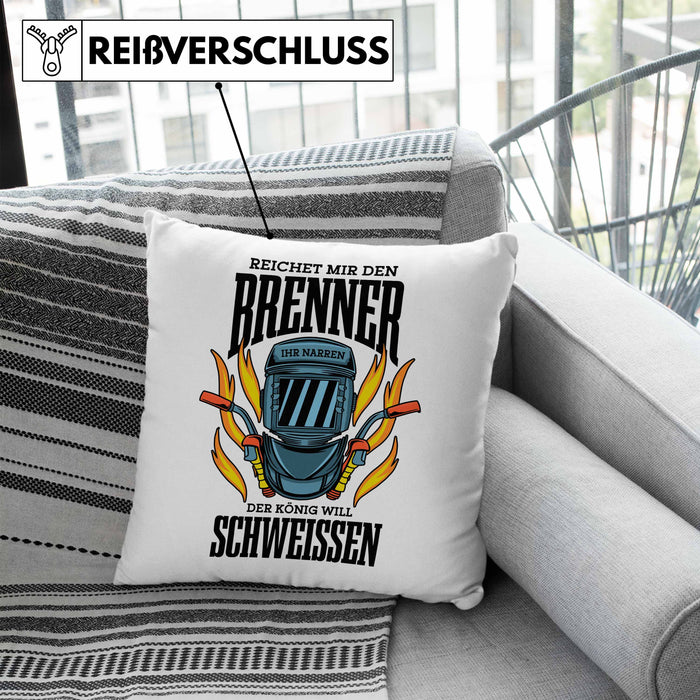Schweißen Kissen mit Füllung 40x40 Geschenk Schmied Schweißer Geschenkidee Metallbauer (Grau) Blau Trendation