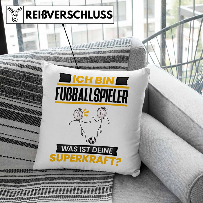 Fußballspieler Kissen mit Füllung 40x40 Geschenk für Fußballspieler Geburtstag Lustiger Spruch Was Ist Deine Superkraft (Grau) Rosa Trendation