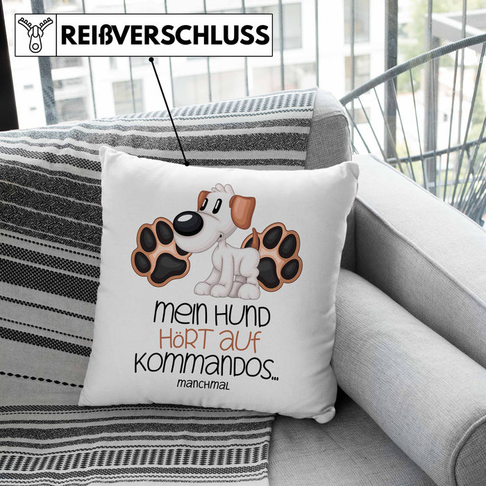 Hundebesitzer Kissen mit Füllung 40x40 Geschenk Mein Hund Hört Auf Kommandos Manchmal Geschenkidee Hunde Mama Frauchen Herrchen (Grau) Rosa Trendation
