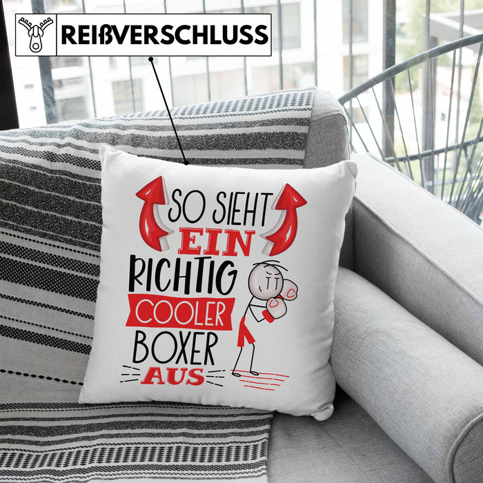 Boxer Kissen mit Füllung 40x40 Geschenk So Sieht Ein Richtig Cooler Boxer Aus Geschenkidee Spruch Lustig (Grau) Blau Trendation